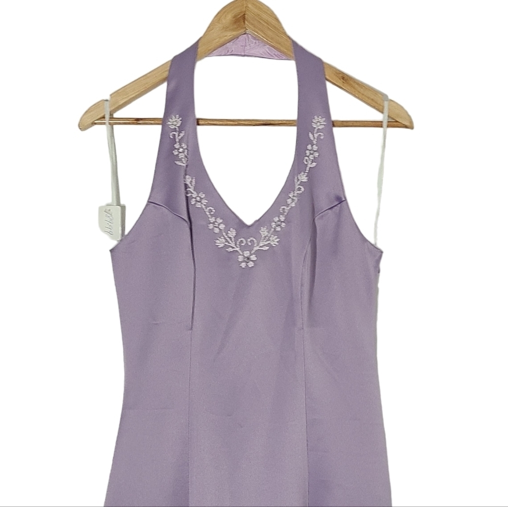 Vintage 90s Seasons Design Inc Lilac Silver Halter Prom Dress Embellished Size M - Picture 11 of 13